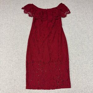 Forever 21 Contemporary Lace Dress Size L Burgundy Red Off Shoulder Sheath 1773